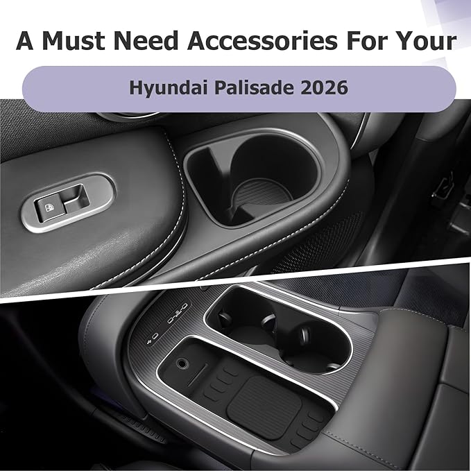 LUWU 2026 Palisade Accessories Compatible with 2026 Palisade SE/SEL/XRT/Limited/Calligraphy Accessories Center Console Silicone Cup Holder&Wireless Charging Mat&Rear Cup Holder 4PCS(Only for 7-Seat)