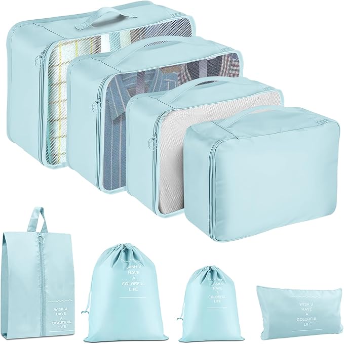 Packing Cubes for Travel - 8 Set Luggage Organizer Bags for Family, Mesh Breathable Travel Essentials Bags Set Durable Travel