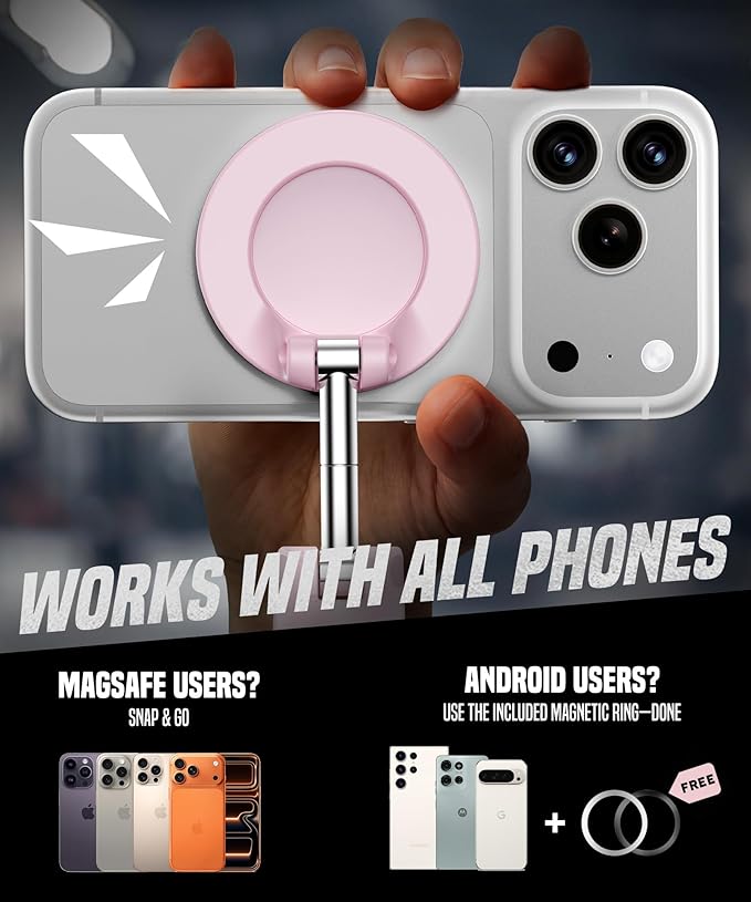 GolbinBox Magnetic Gym Phone Holder for MagSafe, All Metal Dual-Magnet Mount for iPhone and Android, 360° Adjustable Tri-Axis, Gym Essentials for Bodybuilder Men Women Recording Fitness Exercise, Pink