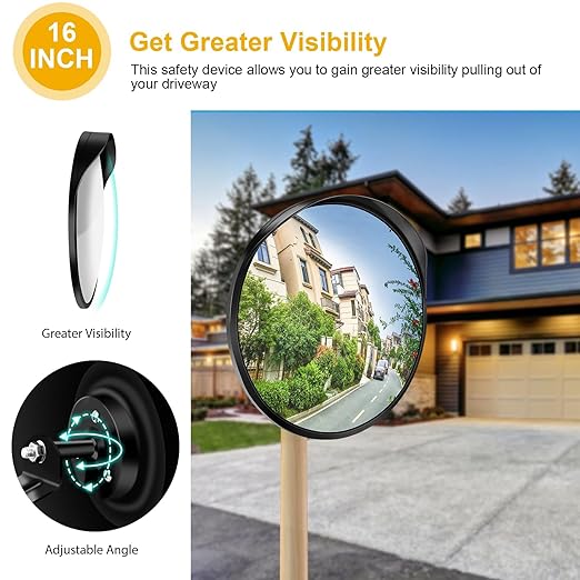 Premium 2 Pack 16" 2.0mm Thick Acrylic Convex Traffic Mirror, Ajustable Wide Angle View Security Mirror for Garage, Parking, Warehouse, Office, driveway and Traffic Blind Spots