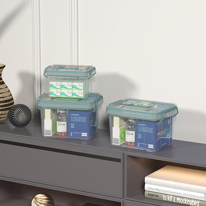 Covetree 2-Pack Clear Plastic Medicine Storage Organizer & First Aid Box – Multi-Layer Medicine Storage Box, Durable Medicine