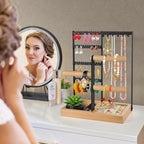 Godboat Jewelry Holder Organizer, 4-Tier Earring Holder with 48 Holes, 6 Hooks Necklace Holder, Removable Bracelet Holder, Gi