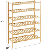 6-Tier Bamboo Shoe Rack for Entryway, Stackable | Heavy Duty | Multi-Function, Free Standing Shoe Racks for Bedroom Hallway C
