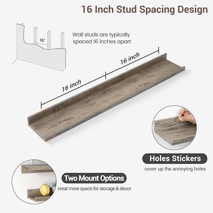 Axeman 36 Inch Floating Shelves | Grey Picture Ledge Shelf Set of 3 | Rustic Grey Wood Wall Shelves with Lip | 36" Picture Sh
