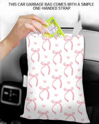 Car Trash Can, Durable Hanging Car Trash Garbage Bag, Cute Automotive Garbage Cans Organizer, Cute Pink Bow