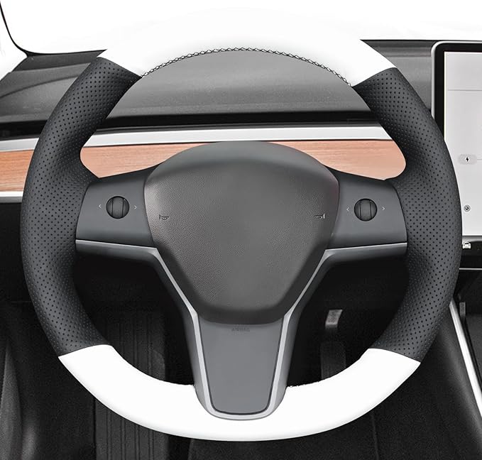 MEWANT Hand Stitched Steering Wheel Cover for Tesla Model 3 2017-2023 / Model Y 2020-2023 for Tesla Model 3/Y Accessories