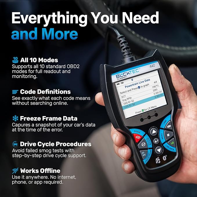 BLCKTEC 440 Bluetooth OBD2 Scanner Diagnostic Tool - Car Code Reader and Scanner for Car - Comes with Live Data -