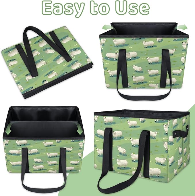 Reusable Grocery Bags Heavy Duty Shopping Bags Foldable Large Tote Bags with Long Handles & Hard Bottom