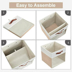 Bagnizer Storage Cubes, 4 Pack Linen Foldable Storage Bins (13 x 13 inch) with Clear Window and Handles, Fabric Organizer for