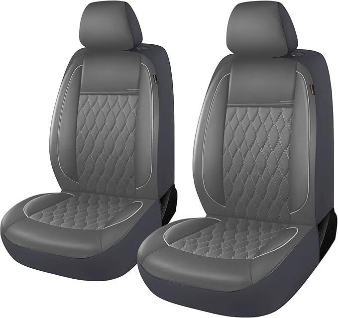 CAROMOP Faux Leather Car Seat Covers 2 Front Set,Luxury and Comfortable Seat Covers for Cars, Airbag Compatible Car Interior 