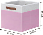 Temary Foldable Cube Baskets 4Pack - Clothes Shelf Storage with Handles, Fabric Storage Organizer Bins (White&Pink, 13x15x13 