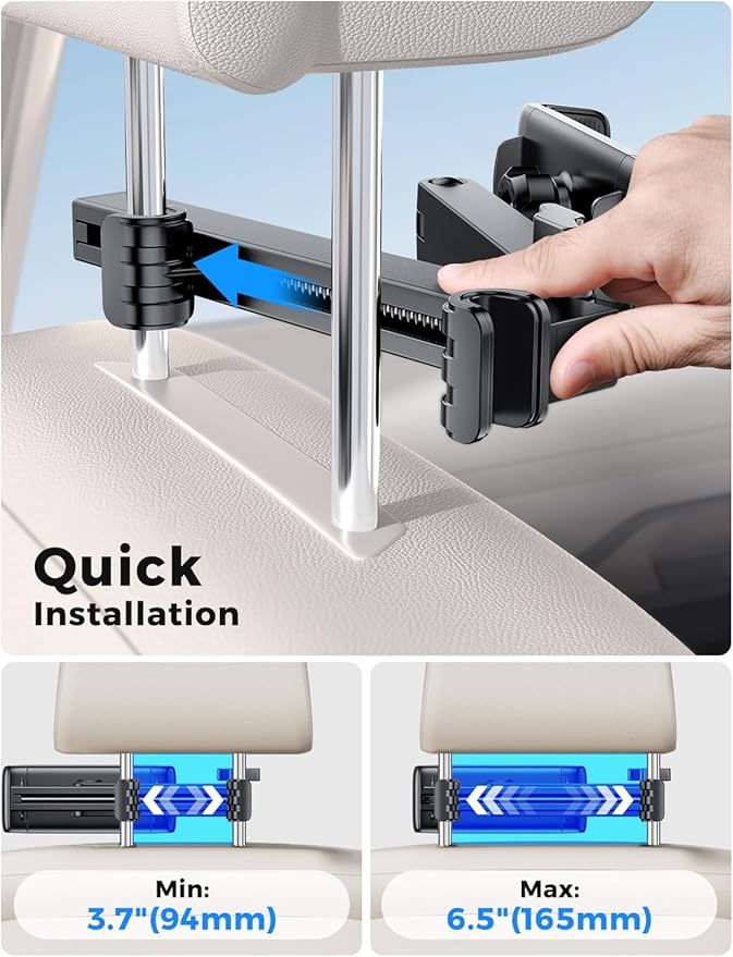 eSamcore Headrest Tablet Holder for car, Back Seat [3 in 1 Extension Arm] Fit iPad Car Mount Road Trip Essentials for Kid Backseat Car Accessories for 4.7"-11" iPad Pro, Air, Mini, Fire HD Tablet