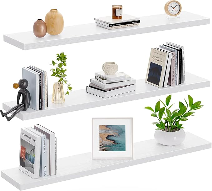 AMADA HOMEFURNISHING 35.4" L Floating Shelves, Wall Shelves Set of 3 for Bathroom/Living Room/Bedroom/Kitchen, White Floating