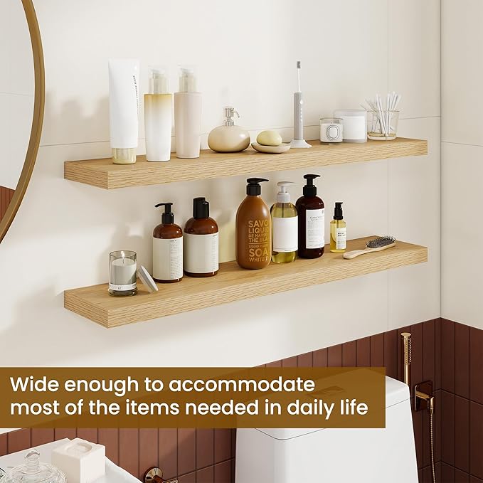 Dreamland 36Inch Floating Shelves for Wall, Rustic Wooden Floating Shelves for Bathroom|Bedroom|Kitchen, 2 Pack Deep Wall Mou