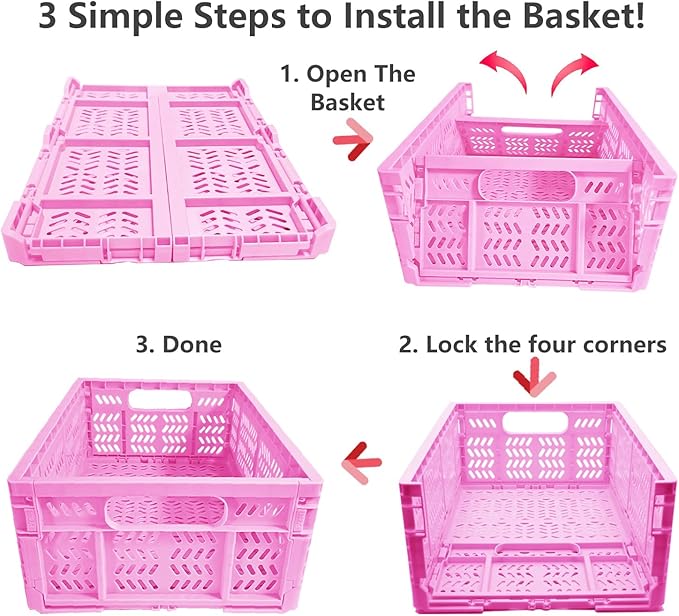 20L Folding Crate, 4Pack Plastic Storage Baskets Organizer for Home and Office,Collapsible Storage Crates for Home Office and