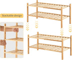 4-Tier Bamboo Shoe Rack for Entryway, Stackable | Heavy Duty | Multi-Function, Free Standing Shoe Racks for Bedroom Hallway C