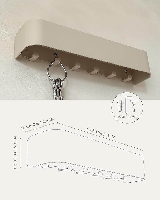 Kazai. Key Holder for Wall 'Tone' | Minimalist Key Hooks Design from Berlin | Modern Key Hanger with Metal Shelf | Key Hook W