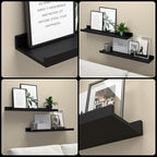 RICHER HOUSE 3 Set Floating Shelves for Wall, 16 inches Black Wall Mounted Shelves with Lip for Storage, Display Picture Ledg