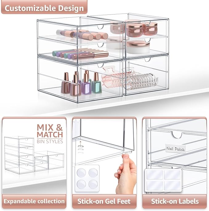 Sorbus Makeup Organizer With 6 Drawers, Acrylic Drawer Organizer for Makeup, Office Organization and Storage, Art Supplies, J