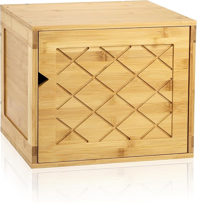 Fasmov Cube Storage Organizer, Bamboo Cube Bookshelf, Stackable Connect Storage Cube Cubby Organizer with Door, Stackable Cub