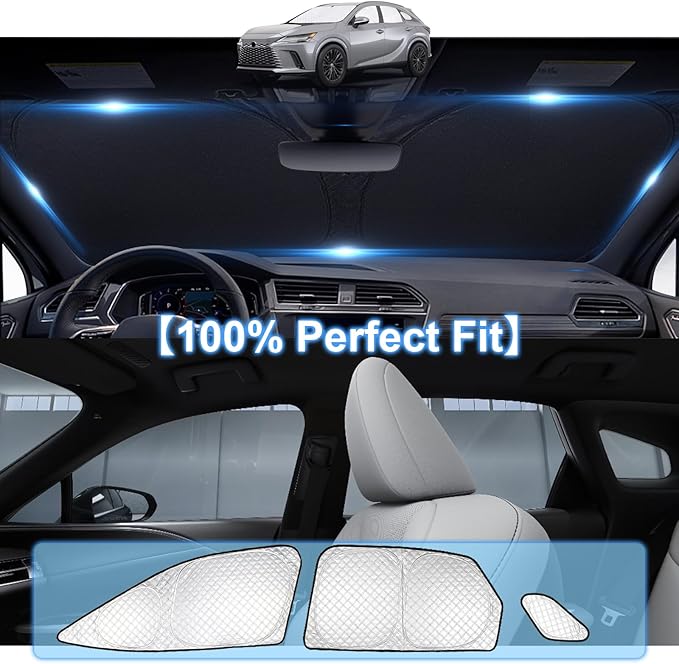KMF 8pcs Thicken Sun Shades for Lexus RX 2023-2026 Accessories, RX350 Windshield Sunshade Full Car Window Covers for Side Rear, UV Block and Blackout Protect Privacy for Car Camping