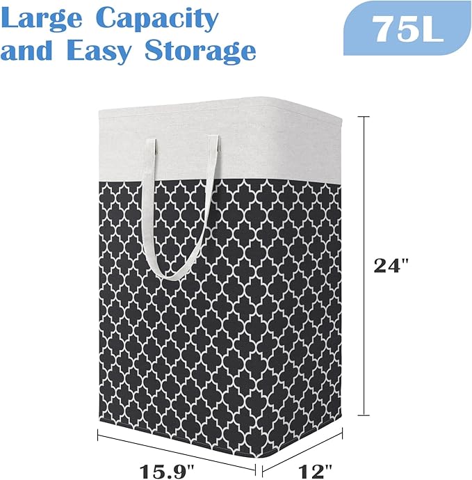 BlissTotes 3-Pack Laundry Basket, Freestanding＆Waterproof Laundry Hamper, Collapsible Tall Clothes Hamper with Easy Carry Han