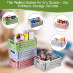 HUUSMOT 2-Pack Small Pastel Plastic Storage Baskets, Collapsible Crates for Organizing, Space-Saving Mini Bins for Classroom,