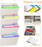 homyfort hanging wall file organizer, Over the door file folder organizer with 4 Large Bamboo Pockets, Suitable for Home, Off