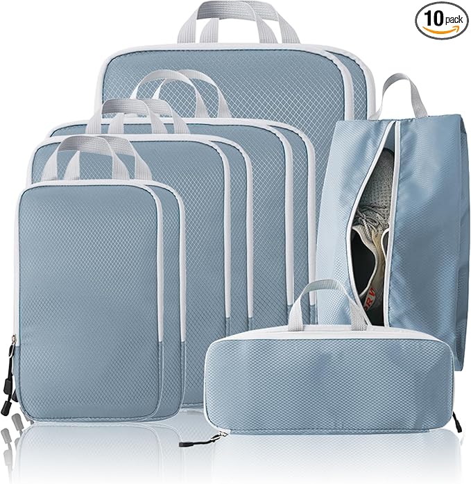 Compression Packing Cubes, 10 Set Packing Cubes for Travel Compression, Lightweight Compressible Package Organizer for Carry 