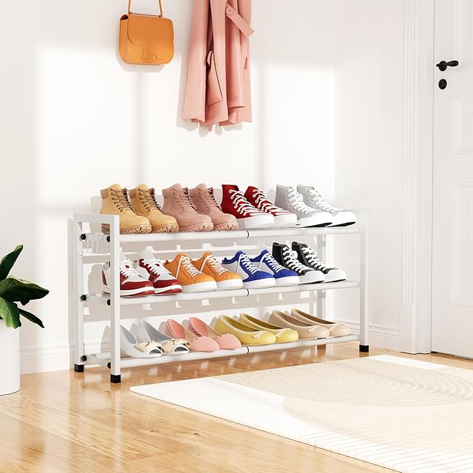 Expandable Shoe Rack for Closet Adjustable Metal Shoe Rack for Entryway 18.5"-33" Free Standing Shoe Organizer 12 Pairs with 