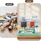 15QT Clear Medicine Organizer Storage Box with Handle & Tray - Thickened Plastic Empty First Aid Box, Multipurpose Medical Co