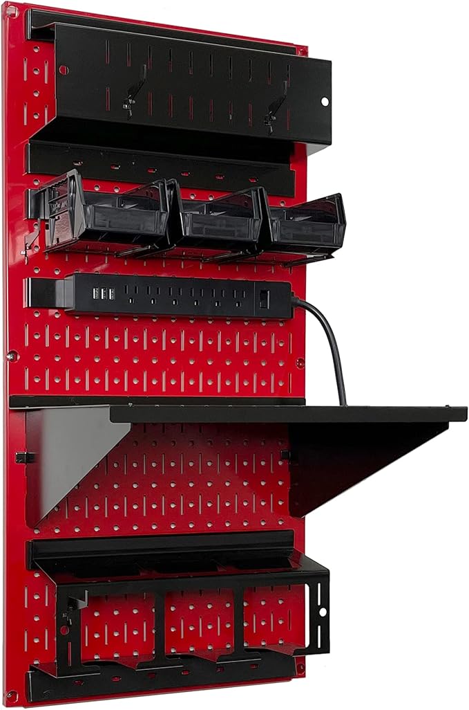Wall Control Power Tool Storage Organizer Kit Cordless Drill Holder Charging Station Rack 16” x 32” Metal Pegboard Organizati