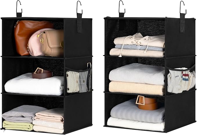 StorageWorks Hanging Closet Organizer 6-Shelf, Jumbo Separable Two 3 Shelf Closet Storage Organizer with Side Pockets, Portab
