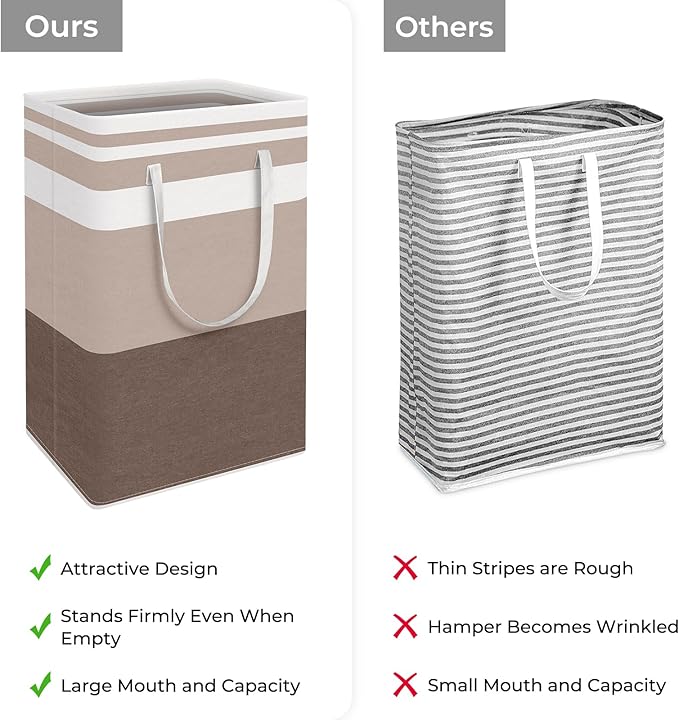 HomeHacks 2-Pack Large Laundry Basket, Waterproof, Freestanding Laundry Hamper, Collapsible Tall Clothes Hamper with Extended
