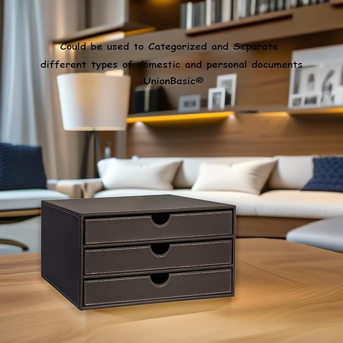 UnionBasic Leather Desktop Drawer Organizer, File Cabinet Magazine Document Holder, Office Supplies Desk Storage Organizer Bo