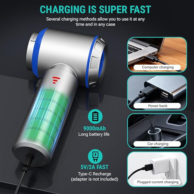 Mini Vacuum Cleaner, 2 in 1 27000PA Brushless Car Vacuum Air Duster 9000mAh Battery Air Blower Wireless Handheld Vacuum for C