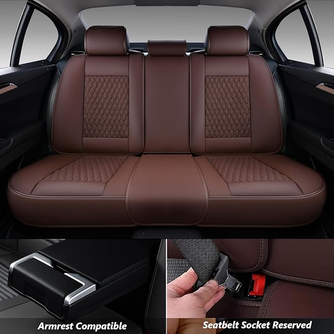Coverado Car Seat Covers Full Set, 5 Seat Leather Seat Covers for Cars, Car Seat Protector with Lumbar Support, Waterproof Se