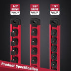 WORKPRO Magnetic Socket Organizer Set, 3-Piece Aluminum Alloy Socket Rail, Heavy Duty Socket Holder, Socket Rack Kit 1/4-Inch