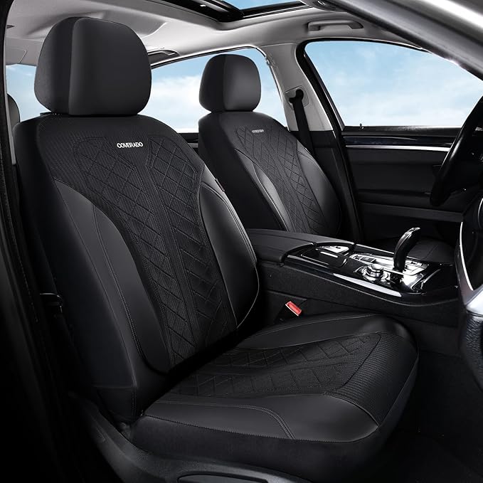 Coverado Car Seat Covers 5 Seats, Seat Covers Full Set, Mesh Breathable Seat Protectors, 5-Piece Spill-Proof Black Automotive