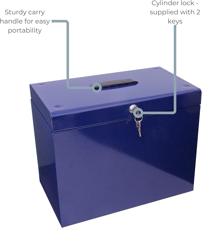 Cathedral Products A4 Steel File Box with Starter Pack of 5 Suspension Files - Blue