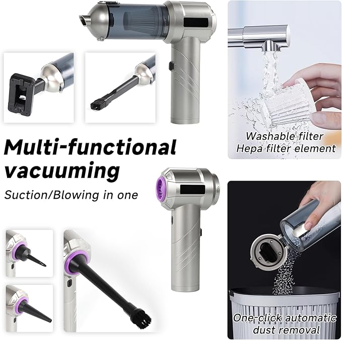 car Vacuum Portable Cordless, 18000PA Brushless Motor Hand Held Vacuum,Air Duster, 120W High Power Mini Vacuum Cleaner Foldab