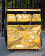 Reusable Grocery Bag with Wheels (Large, Glitter Gold), Rolling Shopping Bag with 8 Pockets and Zipper Cover Foldable Rolling Tote for Women, Travel, Garden, Carries Up to 76LBS