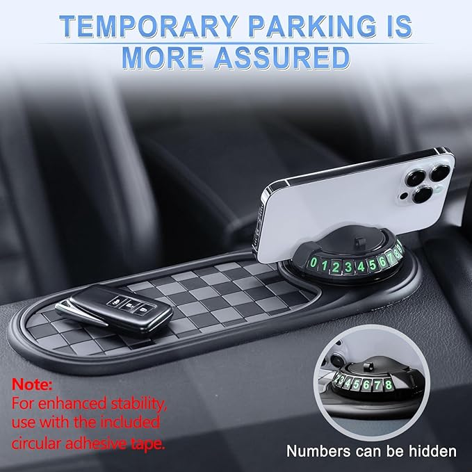 LivTee Multifunction Car Anti-Slip Mat, 360° Rotatable Multifunctional Car Dashboard Mobile Phone Holder with Temporary Parki
