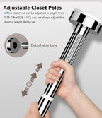 Adjustable Closet Rod, No-Drill Telescopic Hanging Bar, Space-Saving Extendable Clothing Rail, Pressure-Mounted Wardrobe Orga