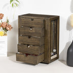 Emfogo 360° Rotating Jewelry Box for Women, Rustic Wooden Jewelry Organizer Box with 5 Drawers, Glass Doors, Vertical Open De