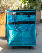 Reusable Grocery Bag On Wheels, Shopping Trolley, Rolling Tote with 8 Pockets and Zipper Cover, Foldable, Heavy Duty Handles, Carries Up to 46 LBS (Medium, Glitter Blue)