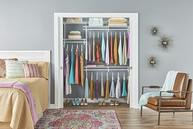 ClosetMaid ShelfTrack Wire Closet Organizer System, Adjustable from 4 to 6 Ft., With Shelves, Clothes Rods, Hardware, Durable