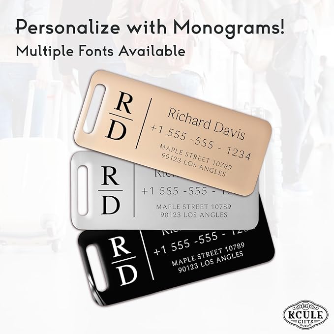 Personalized Luggage Tags for Suitcases 4 Pack - Stainless Steel Custom Luggage Tags for Backpacks & Bags, Sturdy, Waterproof