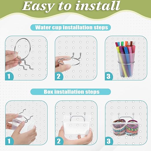 20 Pcs Pegboard Organizer Accessories Clear Peg Board Bins and Cups with Hooks and Loops Kit Pegboard Baskets Set for Craft R