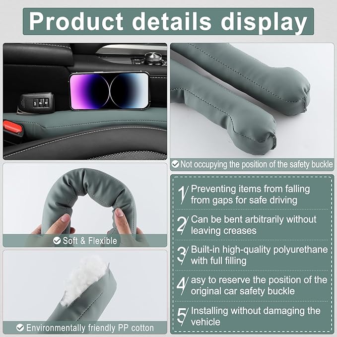UREHEPO 2 pcs Leather Car Seat Gap Filler Organizer, Interior Car Accessories to Stop Things from Dropping for Car SUV Truck Camper, Fill The Gap Between Seat and Console - Cinerous